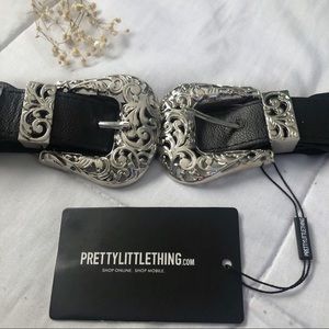 Hermione Silver Ornate Double Buckle Waist Belt